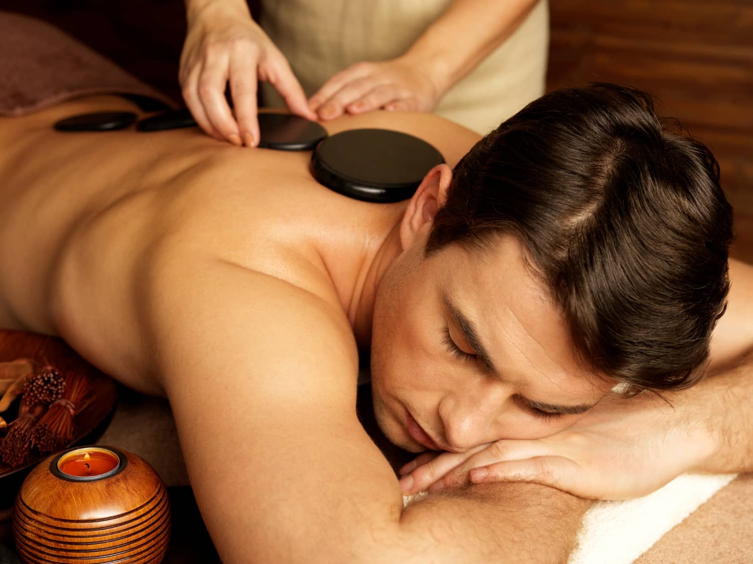 Hot stone massage detail